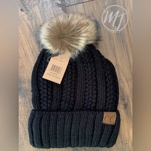 Women's CC Pom Beanie - BLACK - One Size - NEW